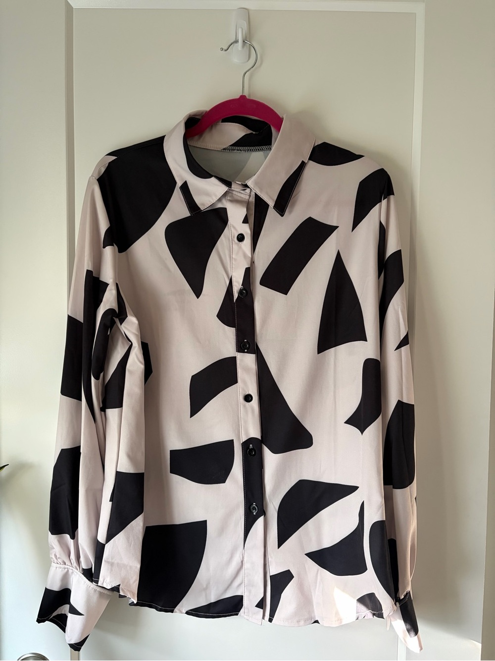 Black Abstract Print Button-Up Blouse